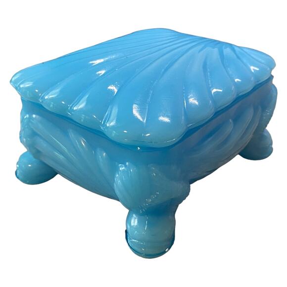 Shell Trinket Dresser Box Boyd Glass Cambridge Caprice 1993 Waterloo Blue - Picture 2 of 13